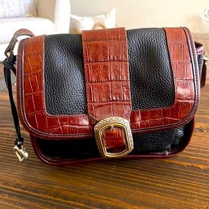 Brighton Leather Purse Black & Brown w/Croc Embossed Leather & Buckle Accents